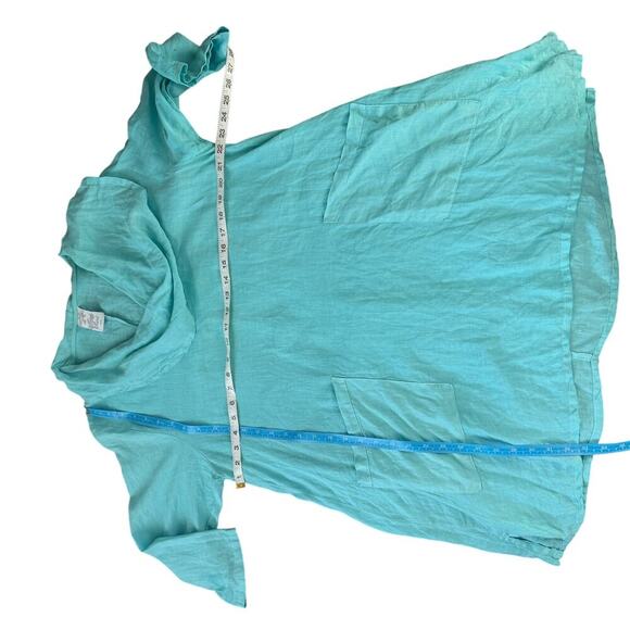 MatchPoint turquoise linen blend cowl neck tunic   L LAGENLOOK beachy minimalist - Picture 10 of 13